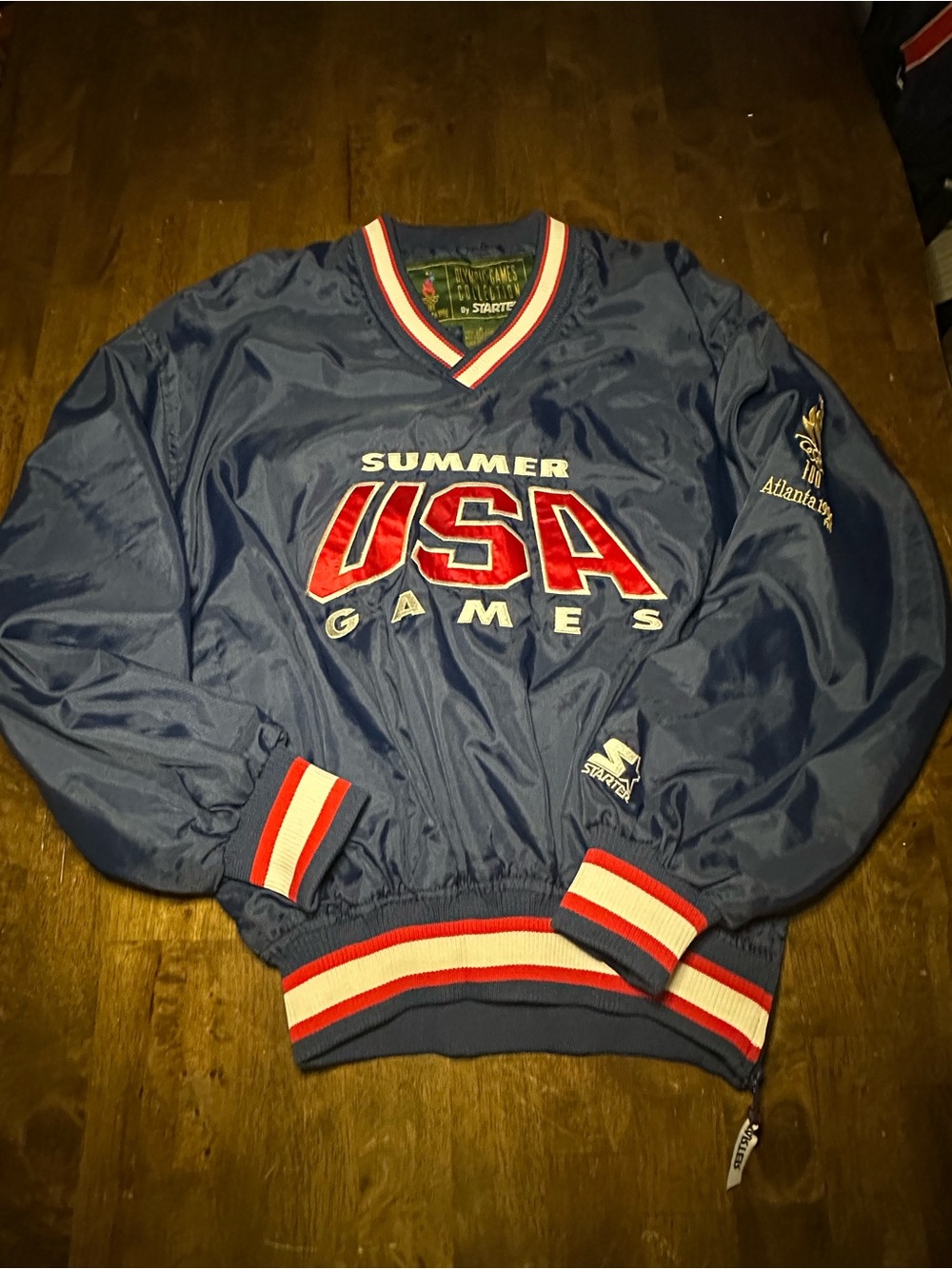 Vintage 1996 STARTER Navy Pullover 'Summer USA Games' with Red & White Trim